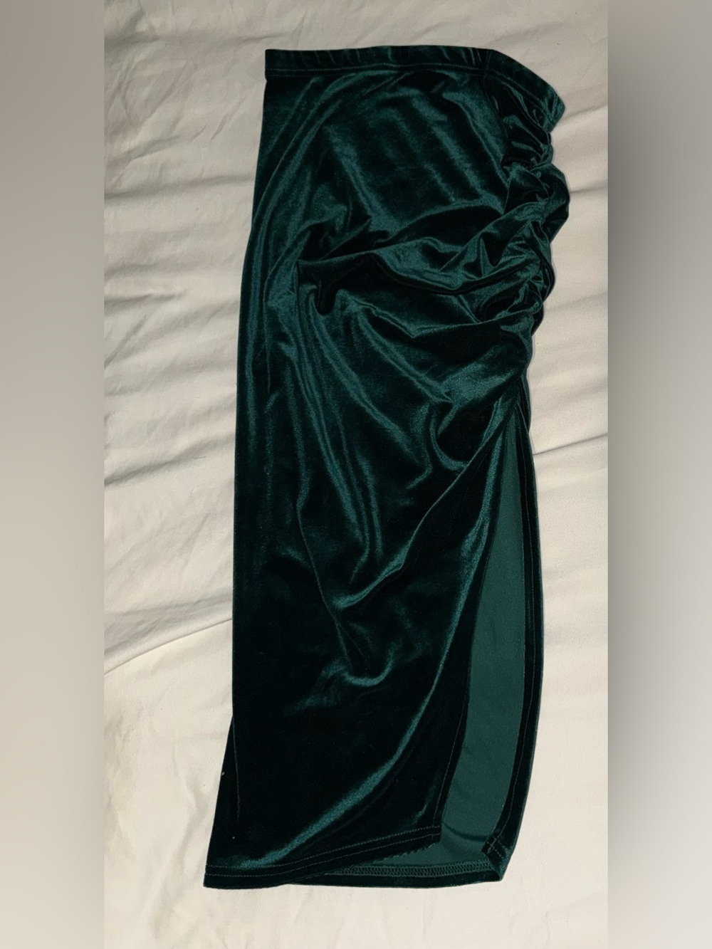 Women’s Dark Green Velvet Ruched Side Skirt